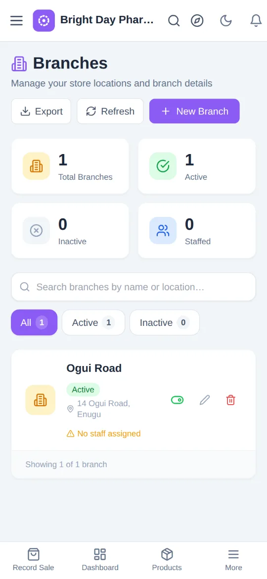 The app's screen for "Add your branch", with what to tap ringed