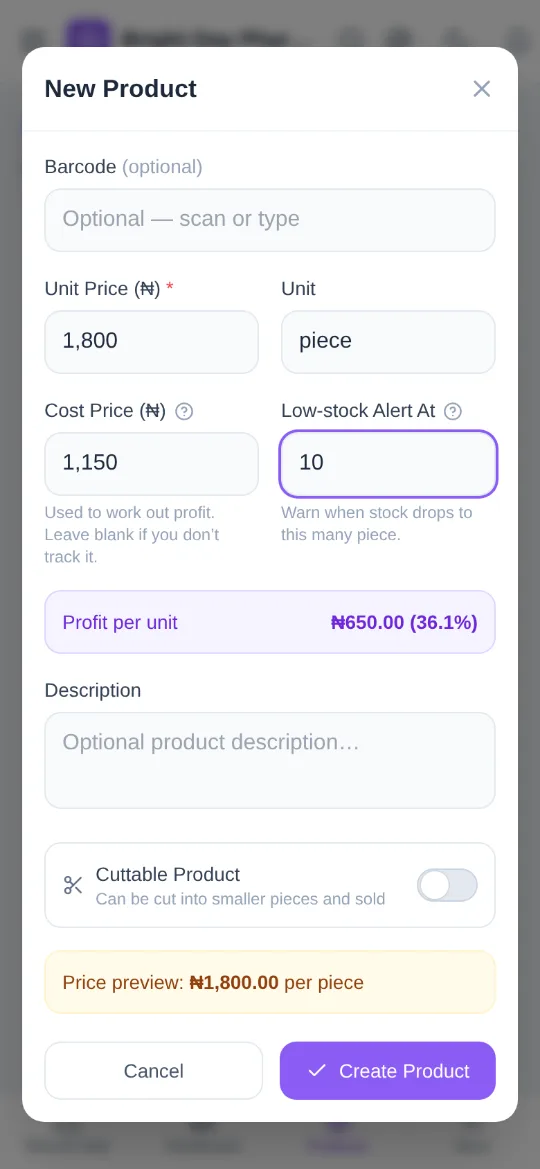 The app's screen for "Price it", with what to tap ringed